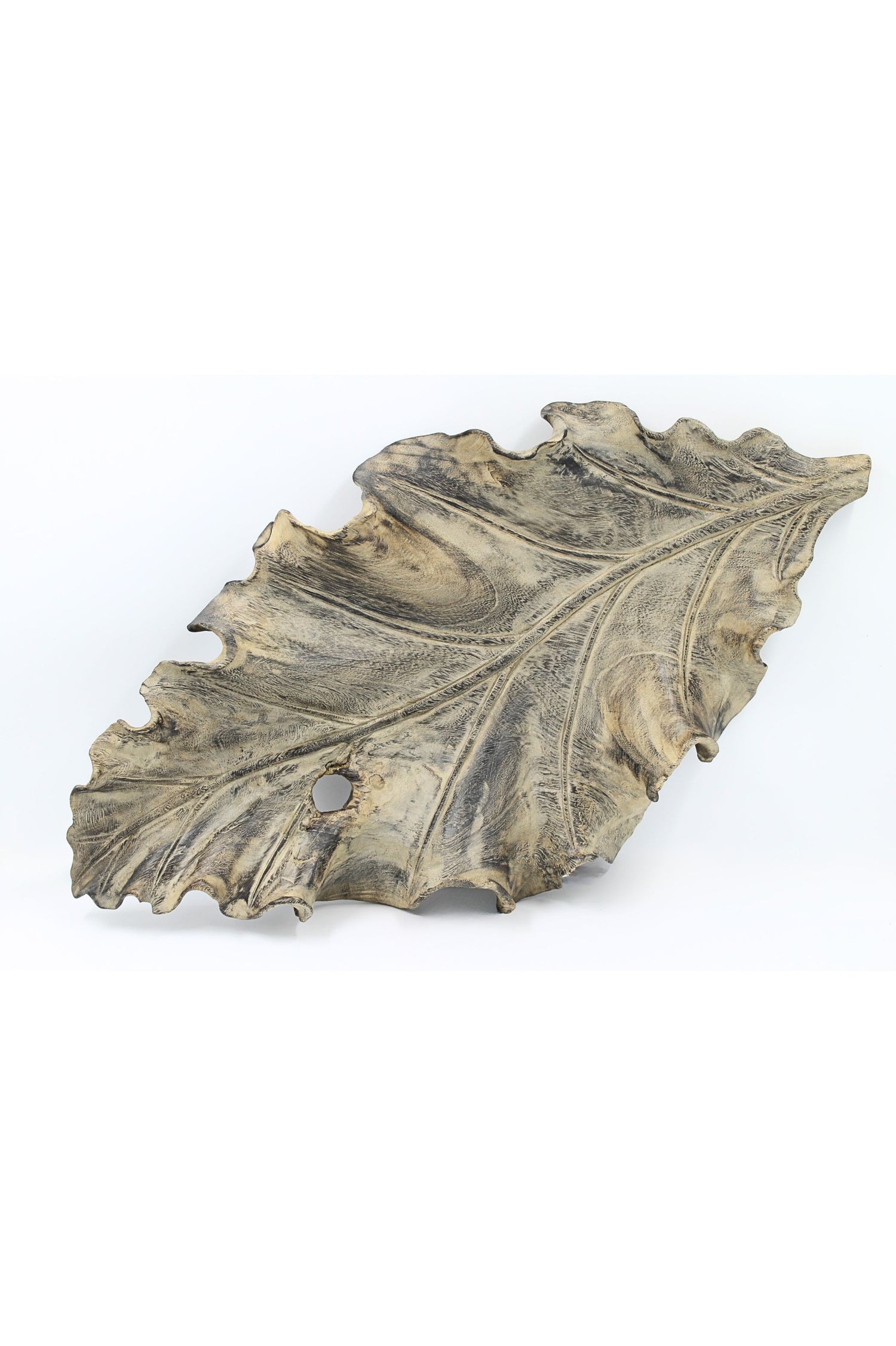 French Gray Hand-Carved Leaf Bowl