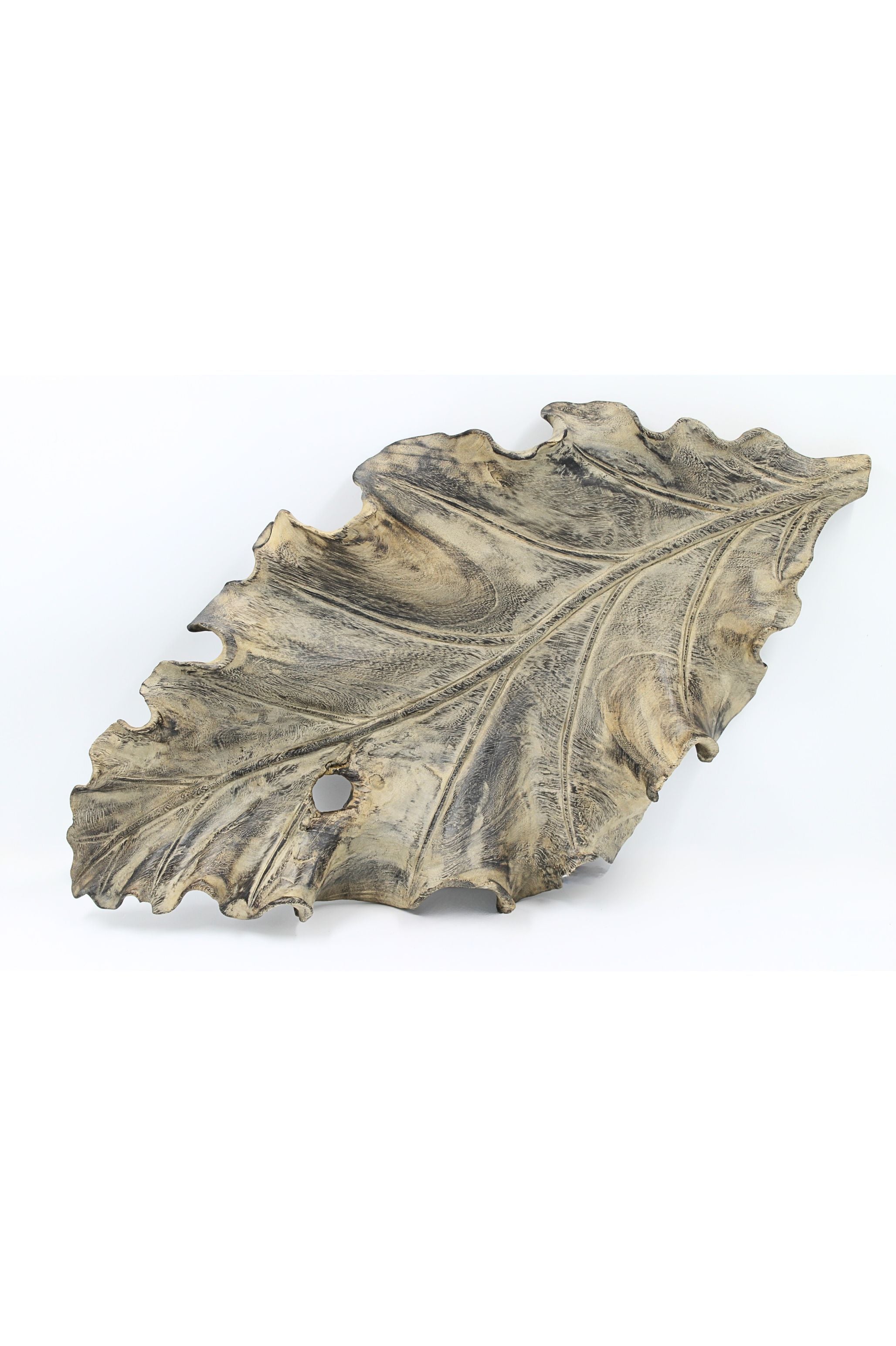 French Gray Hand-Carved Leaf Bowl