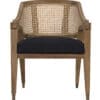Chloe Chair, Teak, Caning, and Black Cotton